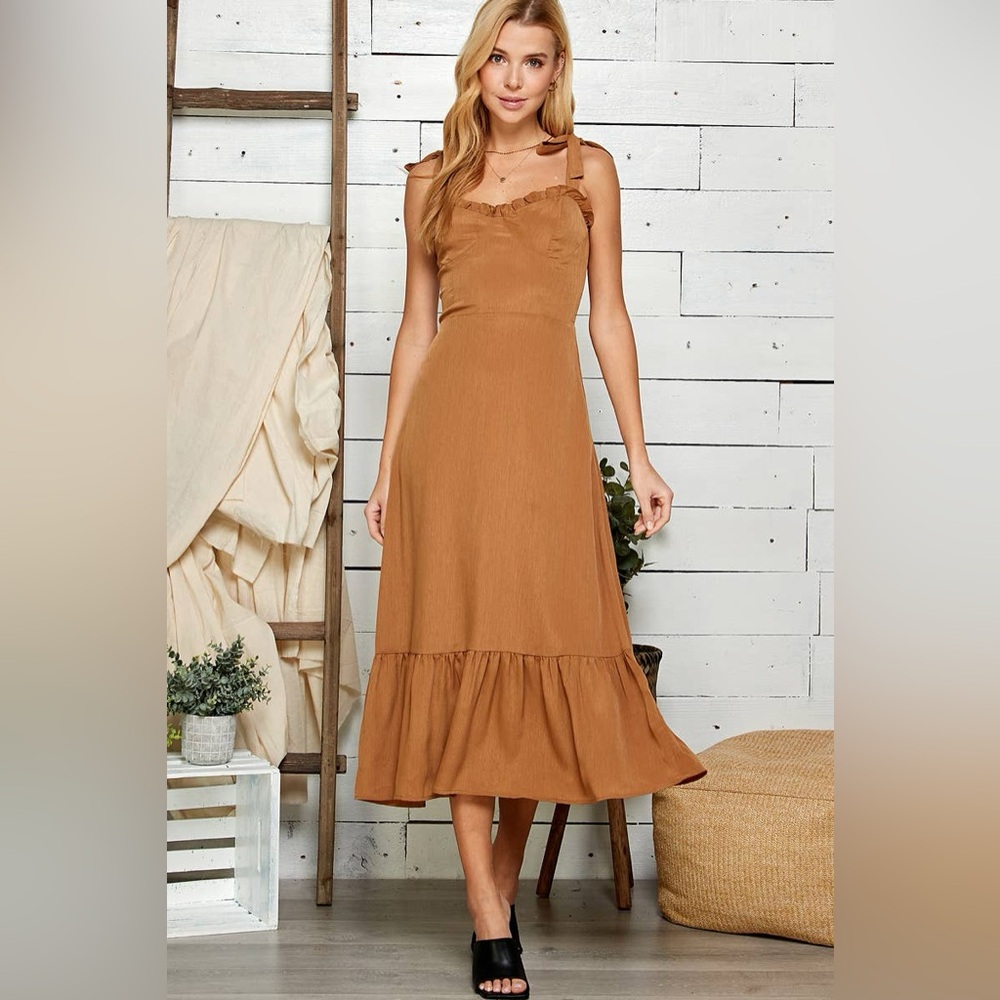 Elegant Tan Ruffle Dress